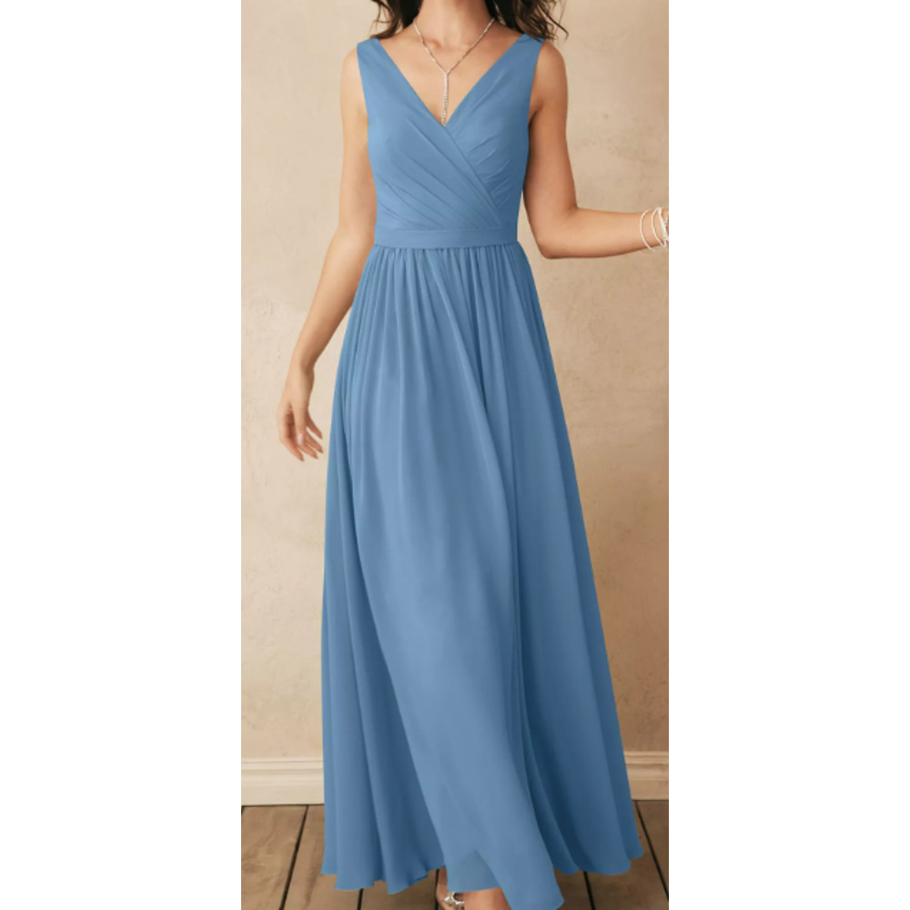 AW BRIDAL sz 2 XS dusty blue chiffon Gwyneth bridesmaid maxi dress NEW B25